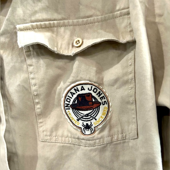 Indiana Jones Expert Of The Occult Khaki Distressed Button Down Shirt Size 3X - Picture 8 of 10